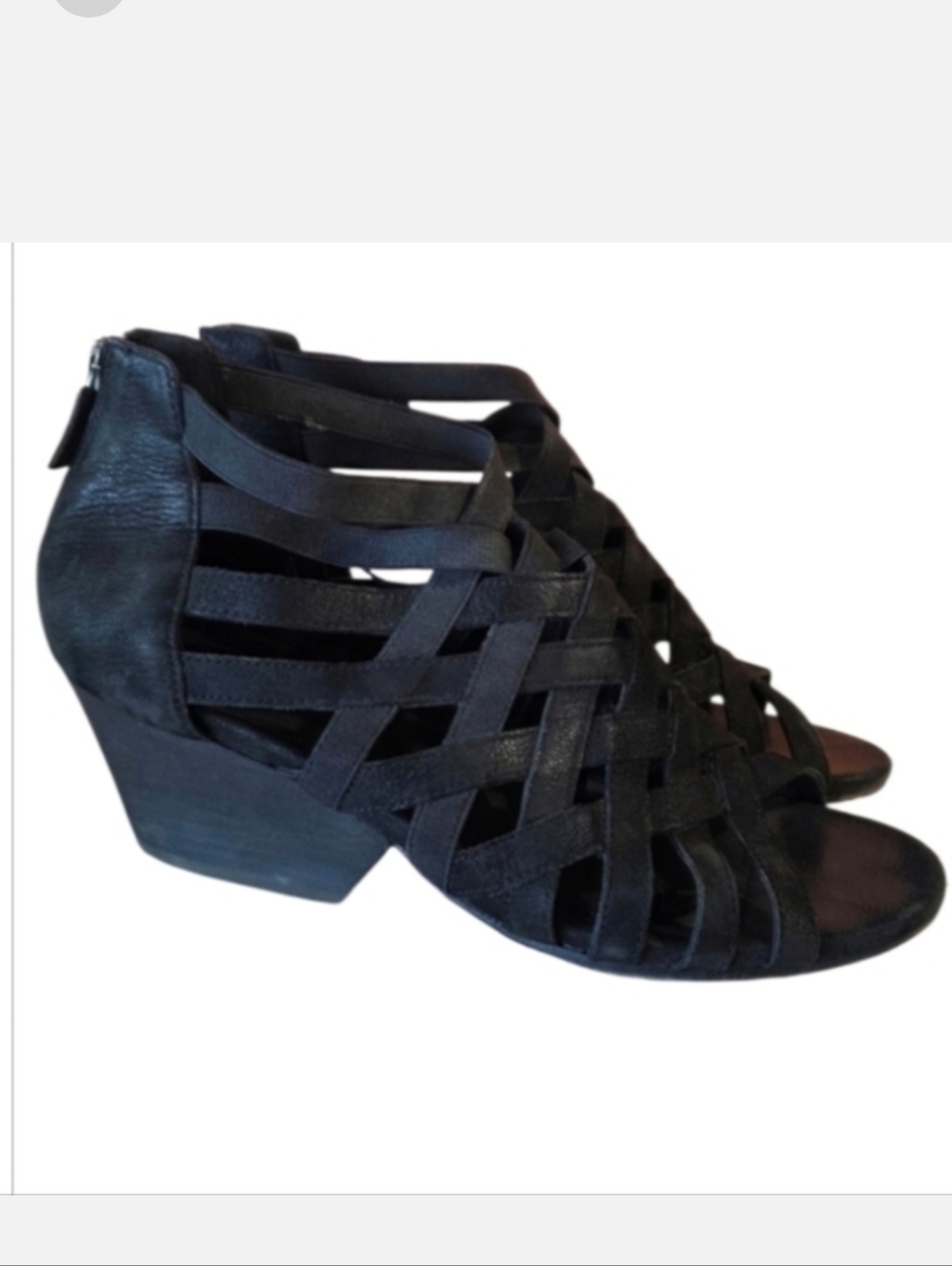 Eileen Fisher 8 Black Wedge Shoes Strappy Sandals Lagenlook Chic Sandal